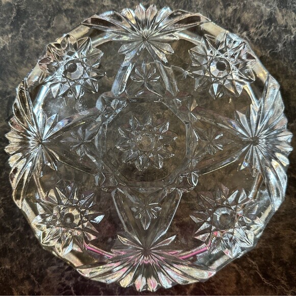 Anchor Hocking Prescut Clear 7.5” Ashtray Pressed Glass USA Star Vintage - Picture 2 of 5